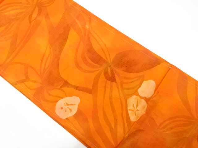 手織り紬　草花模様織り出し袋帯